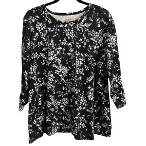 Croft & Barrow Black & White 3/4 Sleeve Floral Top Size 2X